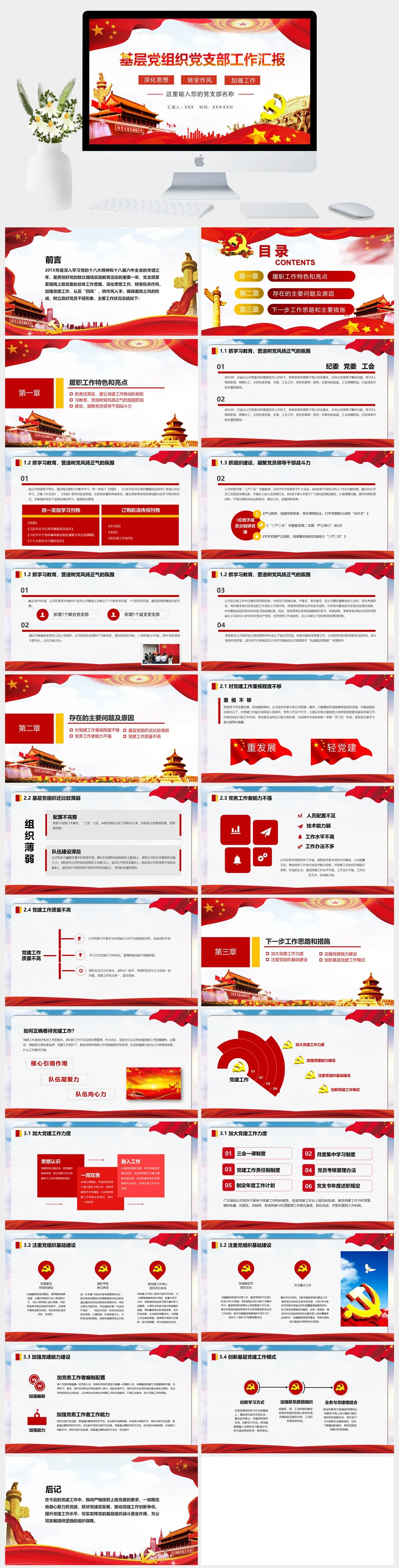 图片[1]-简约风基层党组织党支部党建组织工作汇报PPT模板 | 红白极简·清晰呈现组织力与执行力