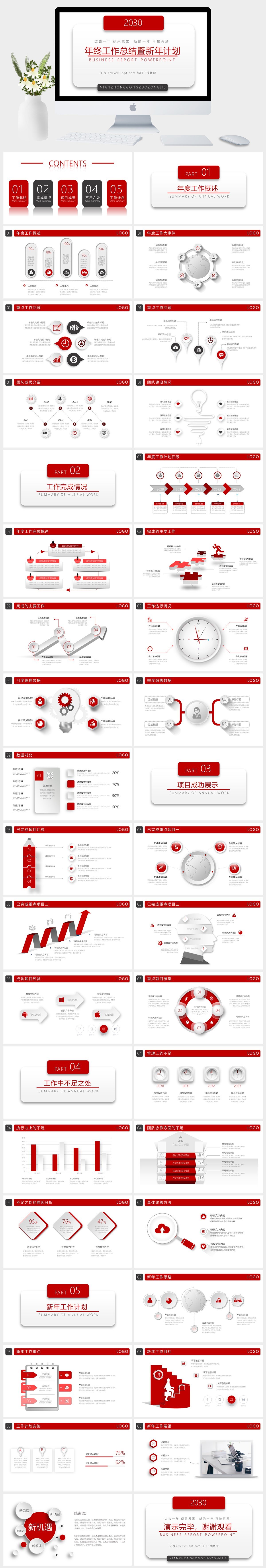 图片[1]-年终总结暨新年计划PPT模板下载 – 红色简洁风，让跨年汇报清晰有力不花哨
